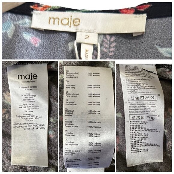 MAJE ROSALIO‎ WRAP DRESS, Size M/2, Black Floral Print, NWT - Picture 12 of 15